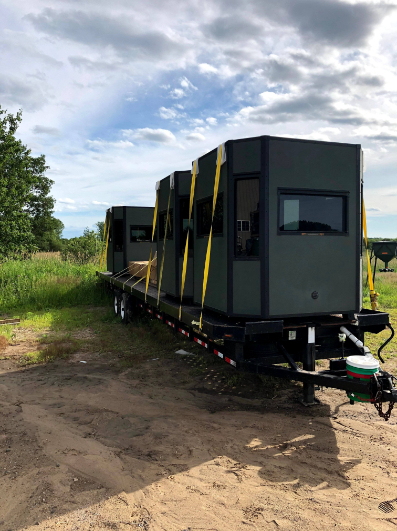 Ambush blinds on trailer for transport